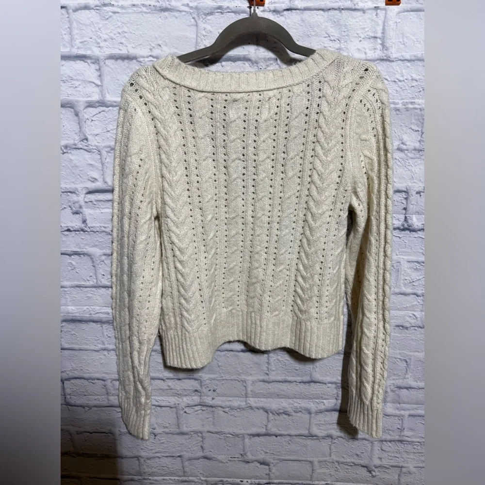 Y2K American Eagle Cable Knit Cardigan Sweater, Cream, Size Medium